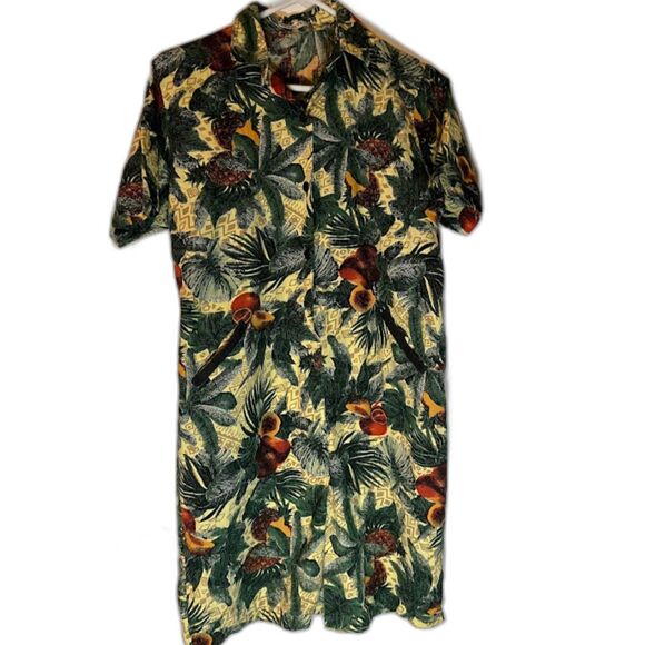 Nannini Tropicalcore Beachy Green Fruit/Leaves Print Shirt Dress Pockets S/M* - Picture 1 of 4